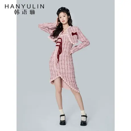 韩语琳法式连衣裙女春秋2023新款气质收腰显瘦高级感香风套装裙子图片