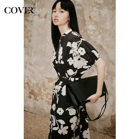 COVER夏季定纺印花100%棉v领连衣裙图片