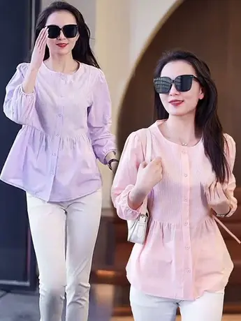 欧货褶皱设计感娃娃衫衬衣女2023年春季新款时尚气质减龄别致衬衫图片