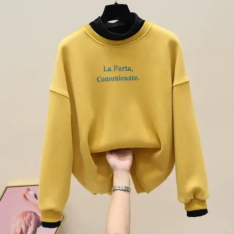 假两件加绒卫衣女2023秋冬新款韩版宽松ins上衣百搭休闲加厚外套图片