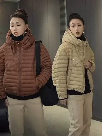 2023年冬季新款连帽设计感双拉链百搭轻薄羽绒服宽松时尚外套女潮图片