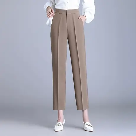2023秋季新款卡其九分小西裤女高腰简约显瘦锥形直筒裤通勤休闲裤商品大图