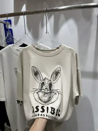 欧货设计感卡通小兔子宽松T恤女2023春装新款休闲圆领打底上衣潮商品大图