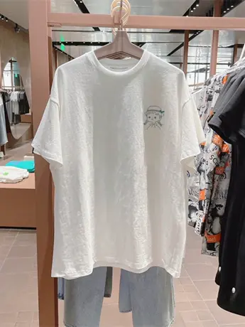 白色仿棉短袖T恤女2023新款春夏季宽松复古港风ins超火内搭上衣潮商品大图