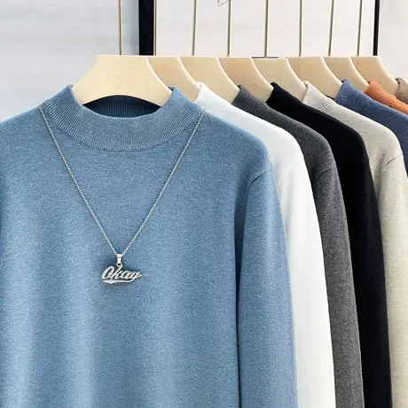 含羊毛衫半高领毛衣男秋冬季保暖秋冬内搭打底衫加厚毛衫男针织衫商品大图