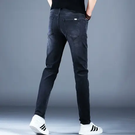 男士烟灰色秋冬牛仔裤男款修身小脚弹力百搭裤子2023新款潮牌潮流商品大图