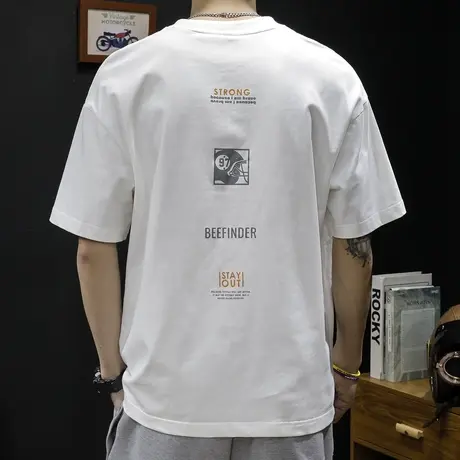 2024新款短袖t恤男士半袖夏季宽松大码潮牌体恤纯棉加肥加大重磅图片