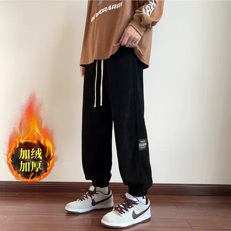裤子男士春秋款潮牌灯芯绒束脚休闲长裤宽松冬季加厚加绒运动卫裤商品大图
