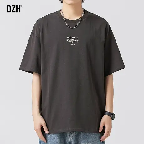 男生深灰色全棉t恤男短袖潮牌超火夏季半袖上衣男装2023新款体恤商品大图