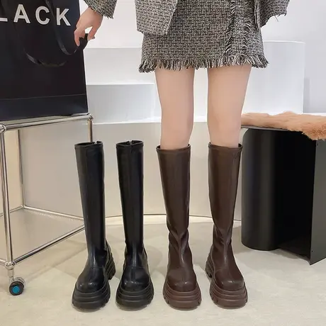 欧洲站靴子2023新款欧货厚底高筒靴小个子弹力长筒靴不过膝瘦瘦靴图片
