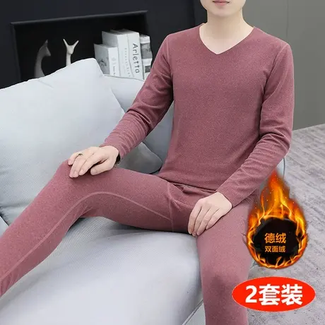 2024秋冬季新款男士保暖内衣套装无痕双面绒秋衣秋裤情侣装打底衫图片
