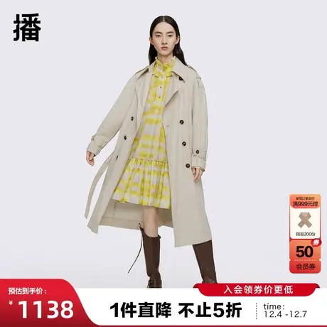 播商场同款2023秋季新款可调整腰带复古双排扣风衣女BDQ1FD0611商品大图