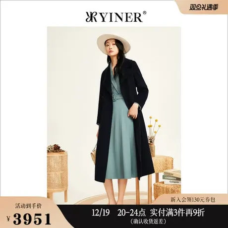 【绵羊毛+羊绒】YINER音儿女装冬季双排扣长款外套双面毛呢大衣图片