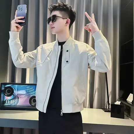 2023新款棒球领夹克春季上衣男装褂子简约上衣痞帅气ins潮牌外套商品大图