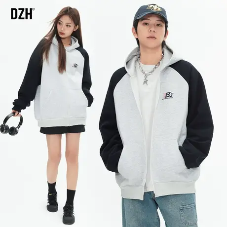 男士休闲运动外套男高级感痞帅连帽衫插肩袖开衫卫衣美式重磅连帽商品大图