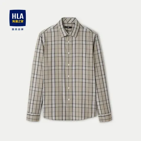 HLA/海澜之家肌理提花长袖衬衫2024春夏新款格子方领宽松衬衣男图片