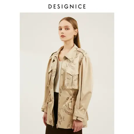 迪赛尼斯春秋新款翻领通勤中长款工装风衣派克服女外套图片