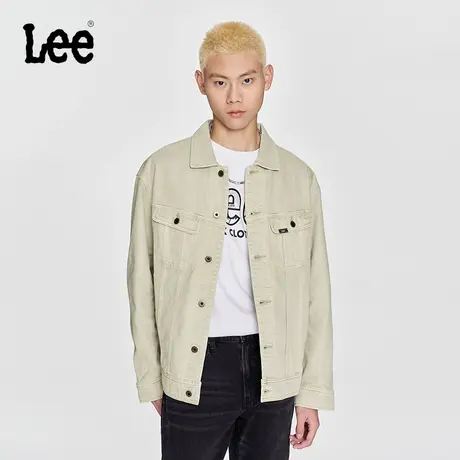 Lee商场同款24春季新品舒适版浅青灰色刺绣翻领男骑士夹克外套潮图片