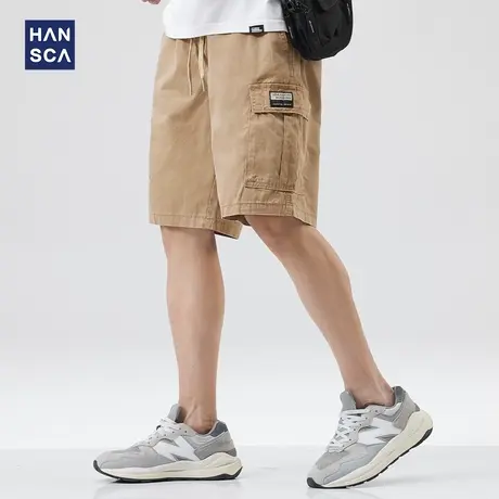 hansca工装短裤男夏季纯棉卡其色直筒休闲裤日系潮流宽松五分裤子商品大图