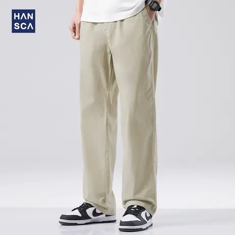 hansca华夫格纯色休闲裤男款春季新款潮流长裤百搭青少年直筒裤子商品大图