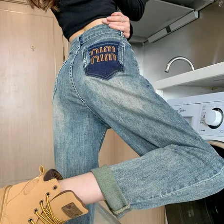 复古牛仔裤女春秋款老爹裤高腰宽松显瘦胖MM大码小个子直筒哈伦裤商品大图