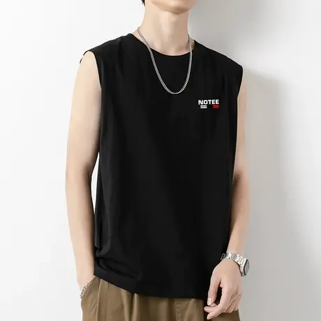 纯棉背心男士夏季薄款宽松健身运动全棉黑色无袖t恤跨栏坎肩汗衫图片