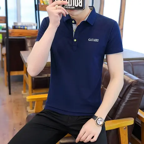 男棉感短袖t恤夏季新款韩版polo衫男装上衣休闲潮流衬衣领体恤衫商品大图