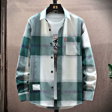 格子衬衫男夏季2023新款休闲宽松衬衣男长袖薄外套青少年潮流寸衫商品大图