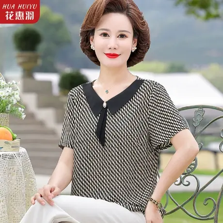 妈妈夏装短袖衬衫上衣中年女士中老年女新款洋气时尚减龄打底小衫商品大图