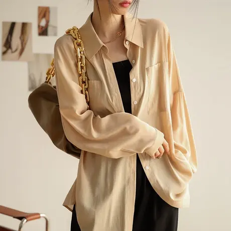 新款夏季薄款日系休闲防晒衬衫女法式小众衬衣别致设计感上衣商品大图