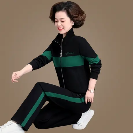 直筒裤休闲运动套装女士春秋洋气减龄立领卫衣中年妈妈外套两件套商品大图