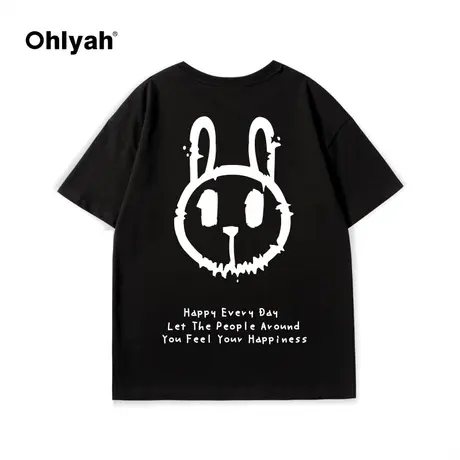 Ohlyah潮牌t恤女宽松oversize后背卡通长耳小兔印花情侣同款短袖图片