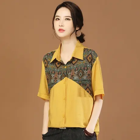 韩潮袭人高级感拼接短袖衬衣女2023夏季新款衬衫上衣设计感小众图片