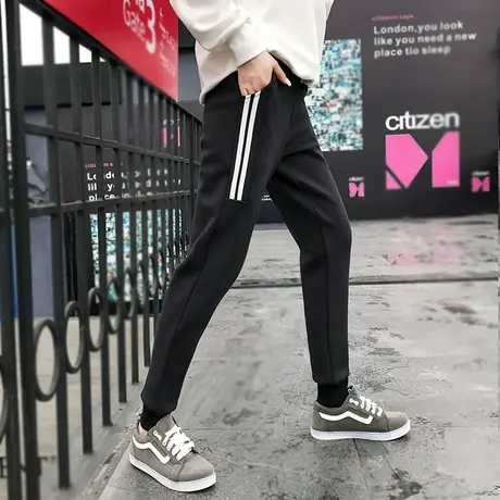 运动裤女宽松阔腿裤女夏黑色哈伦裤休闲学生小脚九分裤坠感显瘦商品大图