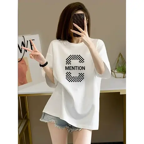 搭配鲨鱼裤芭比裤上衣印花纯棉短袖T恤女2023新款宽松显瘦百搭潮商品大图