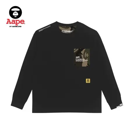 Aape旗舰店男装秋冬双面穿迷彩拼接字母印花宽松版长袖T恤1231XXJ图片