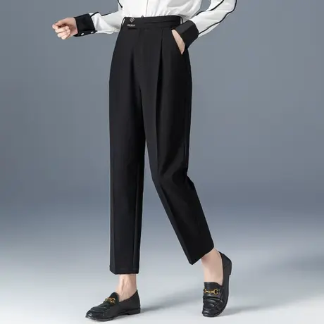 高腰黑色西装裤女2023新款春秋女裤宽松休闲裤显瘦九分萝卜哈伦裤商品大图
