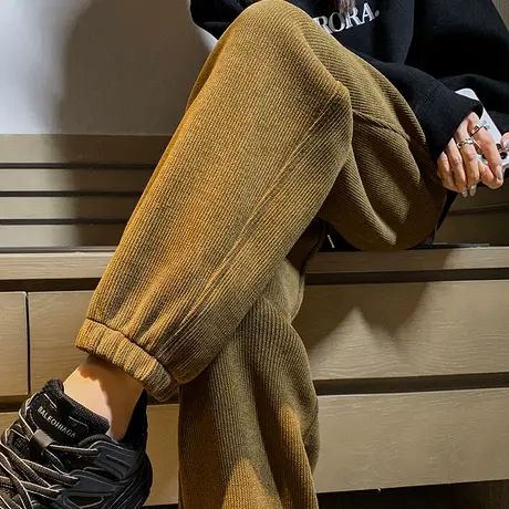 灯芯绒运动裤女束脚2023年秋冬新款高腰宽松显瘦百搭卫裤休闲条绒商品大图