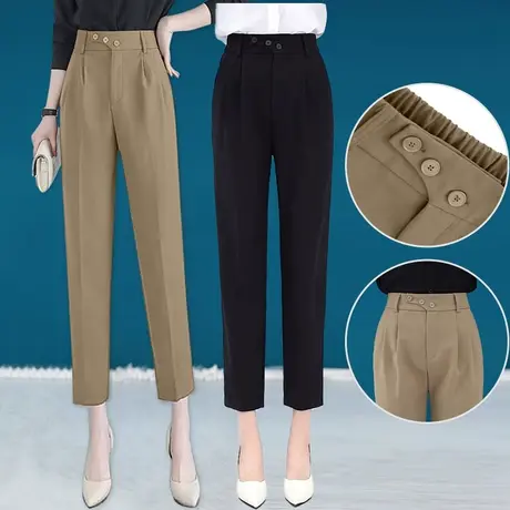 西装裤女夏薄款九分高腰哈伦裤2023年设计感时尚直筒宽松烟管裤子图片