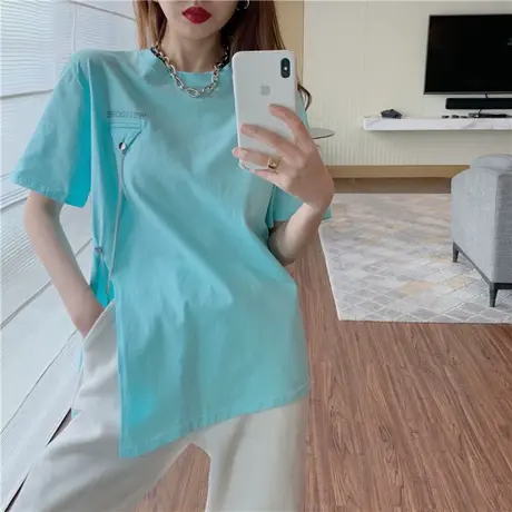 美式复古短袖t恤女2021新款夏季宽松韩版ins设计感小众别致上衣服商品大图