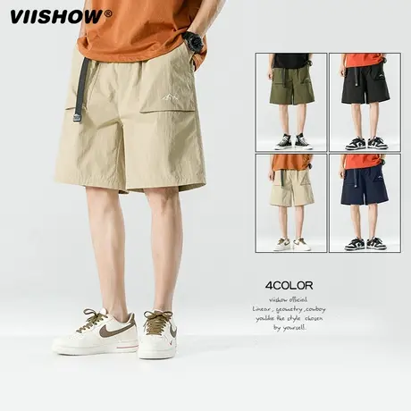 VIISHOW山系速干工装短裤男2023夏季新款松紧腰宽松潮薄款五分裤商品大图