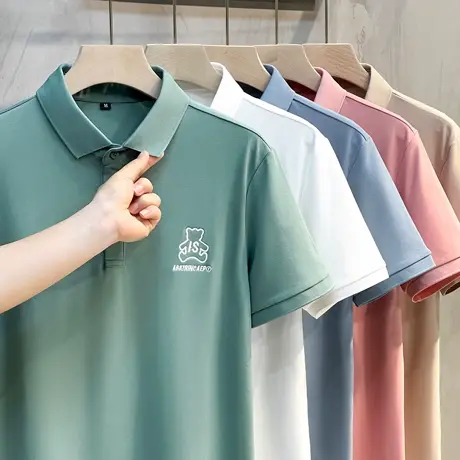 夏季新款潮流衬衫领丅恤男短袖体恤有带领半袖男士t恤小熊polo衫商品大图