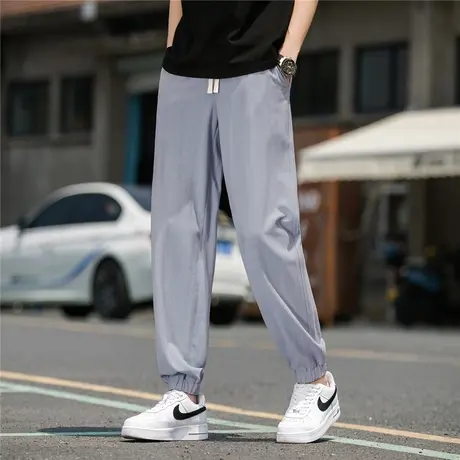 亚麻裤子男款夏季薄款棉麻九分束脚卫裤男士宽松速干运动休闲长裤商品大图