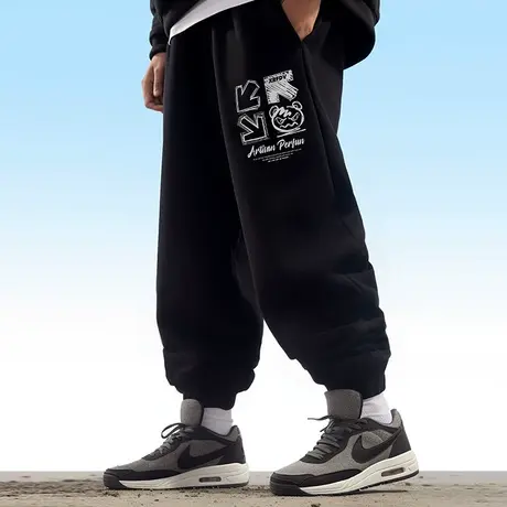 宽松运动卫裤男生胖子休闲裤大码束脚冬季加绒胖子学生裤秋冬长裤商品大图