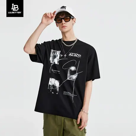 Lilbetter短袖男美式高街打底衫印花oversize半袖潮流男装宽松T恤商品大图