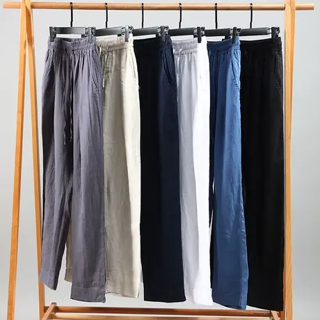 萨法瑞亚麻休闲裤男宽松小脚哈伦裤夏季棉麻男士九分中国风裤子潮商品大图