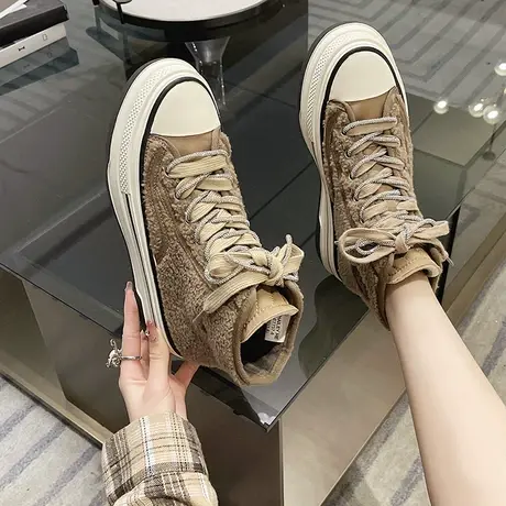 2023夏秋新款帆布鞋高帮小白鞋女ins潮厚底麦穗百搭老爹运动板鞋商品大图