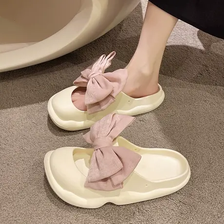 包头半拖女夏季网红外穿法式复古玛丽珍可爱蝴蝶结厚底防滑凉拖鞋商品大图