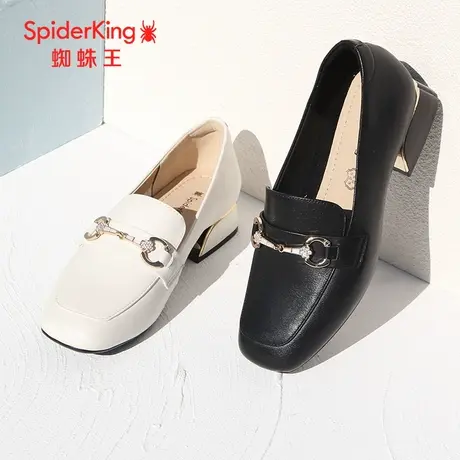 SPIDER KING/蜘蛛王女鞋真皮2023春商场新款乐福鞋单鞋女软底粗跟商品大图
