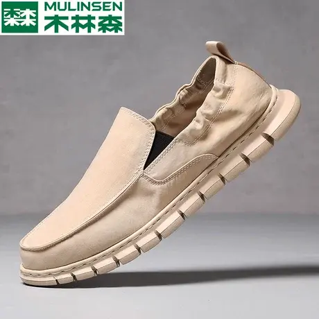 木林森帆布鞋男春秋2024新款老北京布鞋懒人一脚蹬豆豆休闲板鞋潮商品大图
